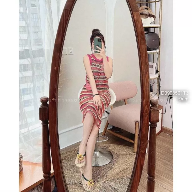 Đầm body len sọc sát nách hàng QC!
