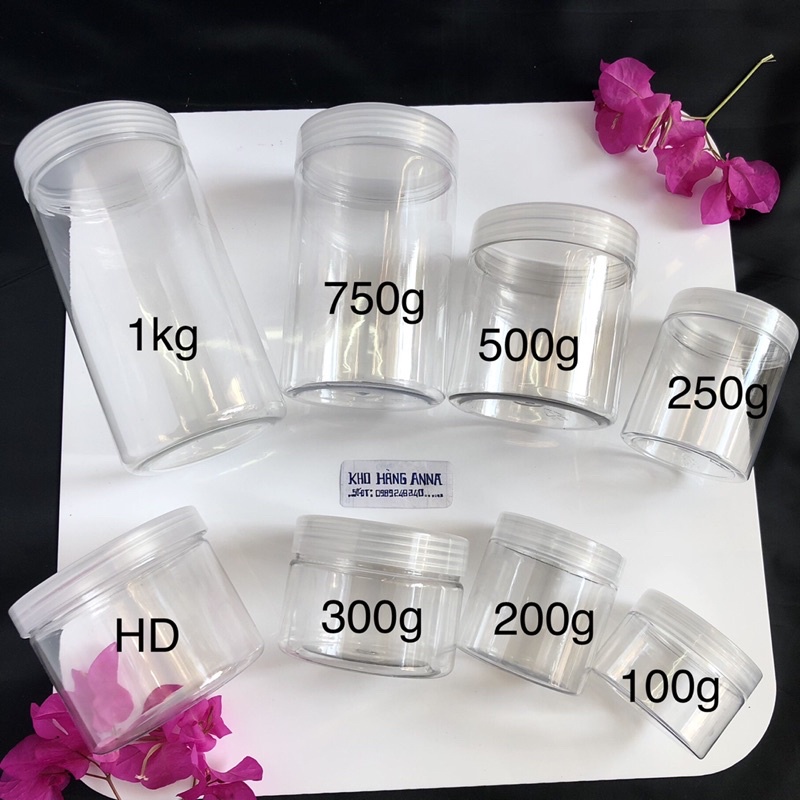Hủ TRONG SUỐT nhựa lớn  - Hủ Pet đựng gia vị / đựng thực phẩm 1kg/ 750g/ 500g/ 300g/ 250g/ 200g/ 100g
