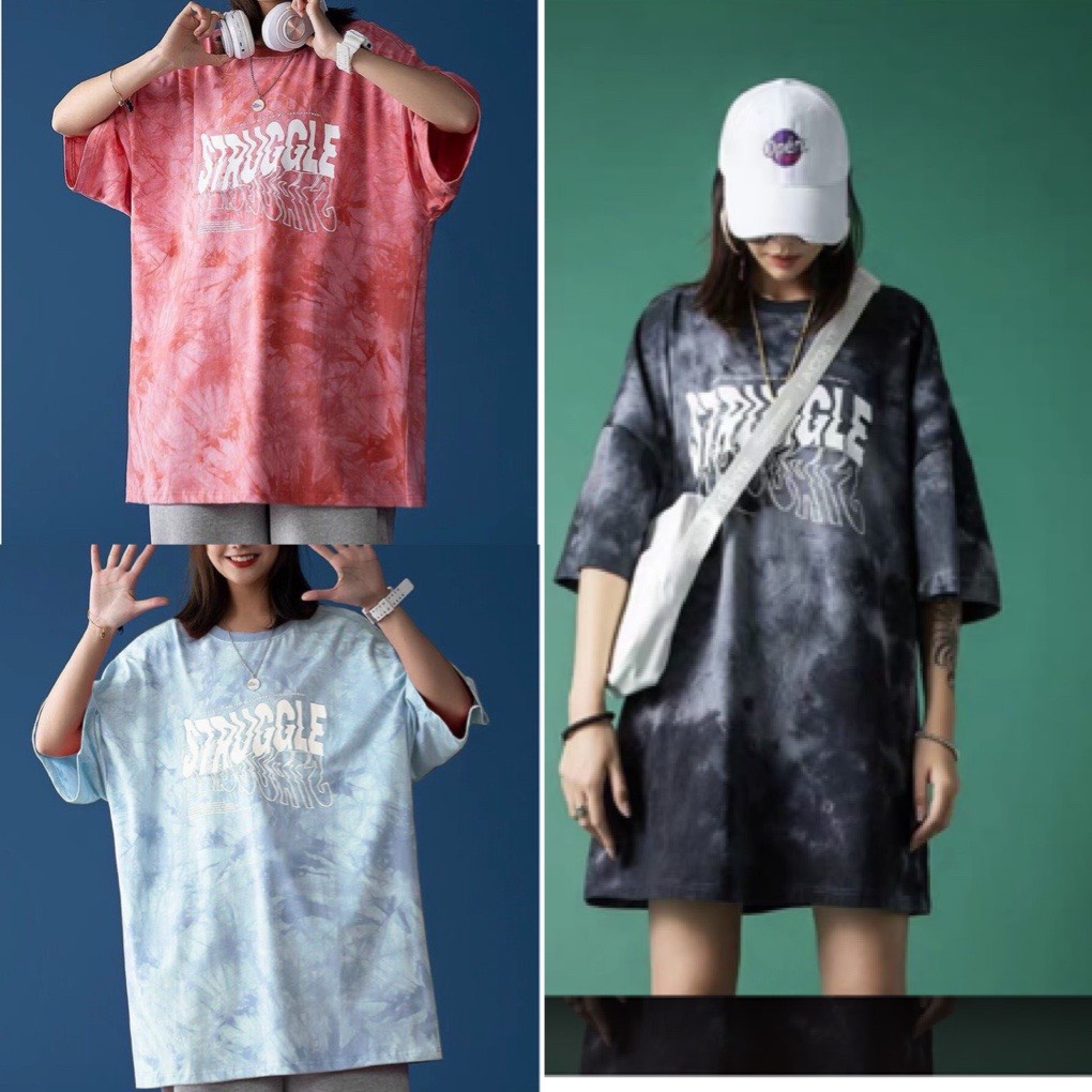 Áo Thun loang màu NAM NỮ Unisex Chất Vải Thun Cotton IN chữ Struggle WAT446CT- Áo phông tay lỡ from rộng phong cách