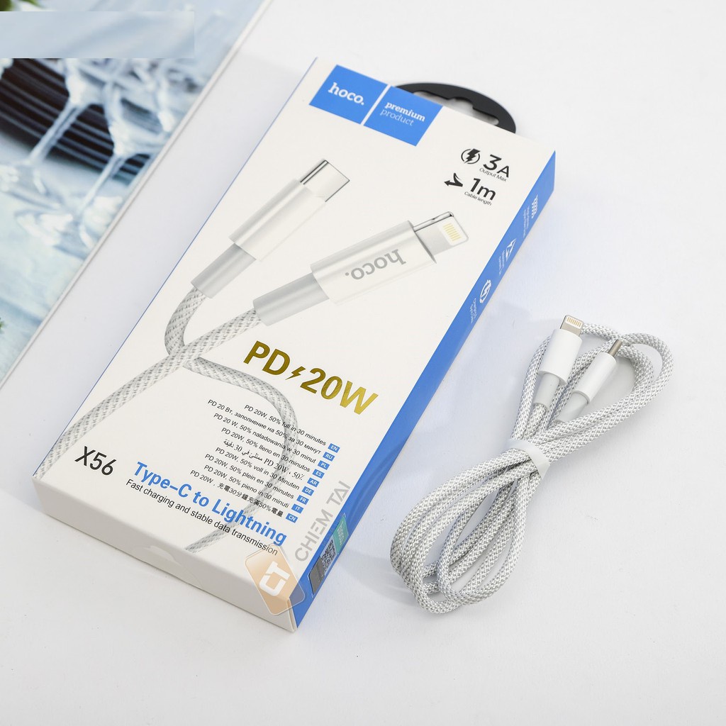 Cáp sạc nhanh PD20W Hoco X56 Type-C sang Lightning dây bọc dù cao cấp hỗ trợ truyền dữ liệu dài 1M cho iPhone/iPad