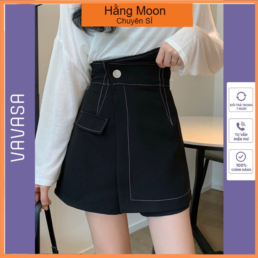 Chân váy chữ a lưng cao vat chéo chỉ nổi - CV05