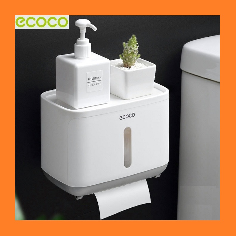 Hộp đựng giấy vệ sinh ECOCO dán tường nhà tắm - kệ toilet khăn giấy có khay đựng đồ dùng cá nhân