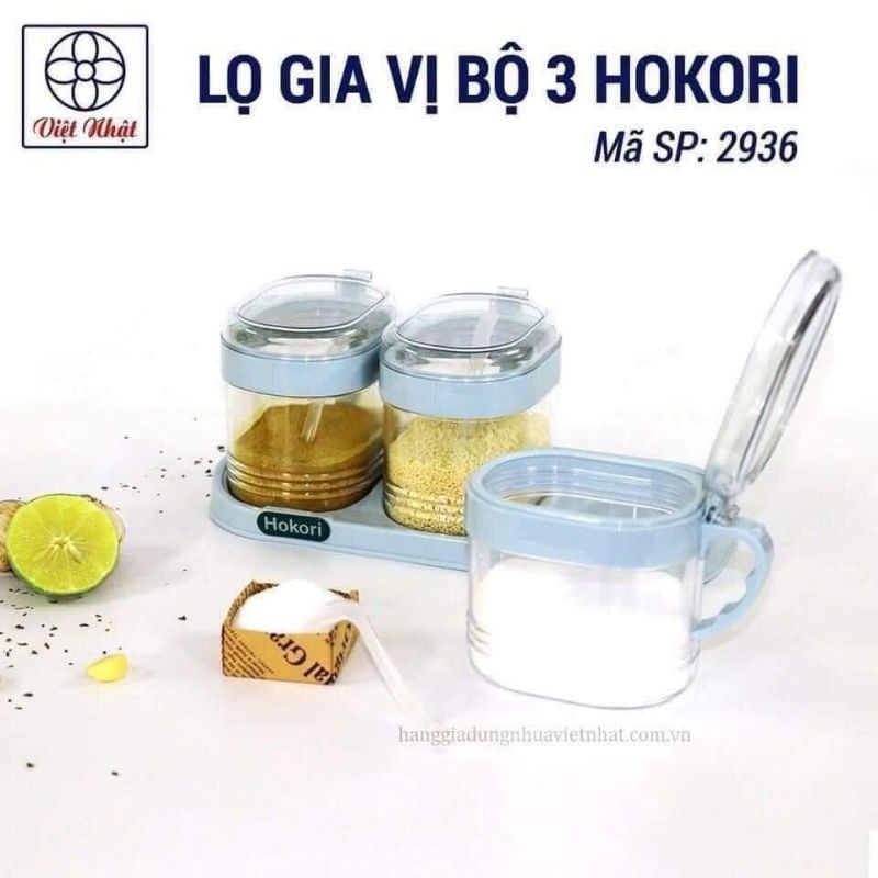 Sét 3 hũ đựng gia vị - Hũ gia vị kèm khay tiện lợi