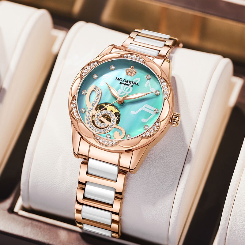 Đồng hồ nữ, đồng hồ cơ MG.ORKINA chính hãng viền thép kính sapphire cao cấp