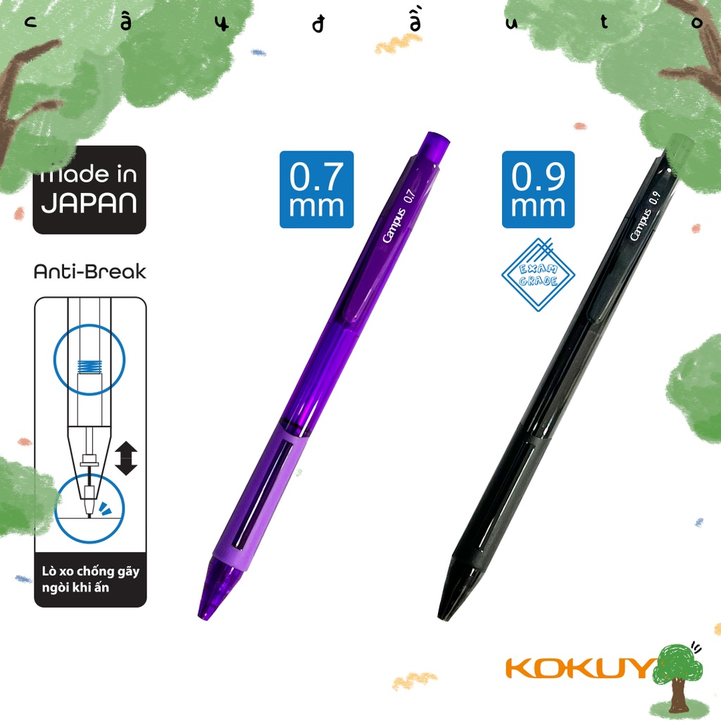 Bút Chì Bấm Campus 0.7/0.9mm Chống Gãy Ngòi Chất Lượng Nhật Cây Đầu To
