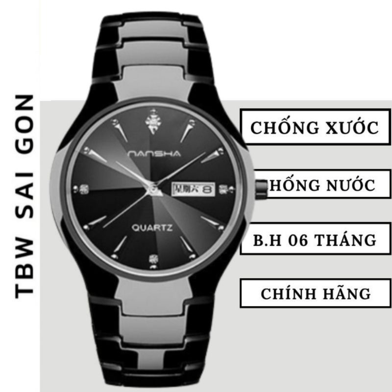 Đồng hồ nam chính hãng Nansha PA44 Dây kim loại thép cao cấp - kim dạ quang chống nước