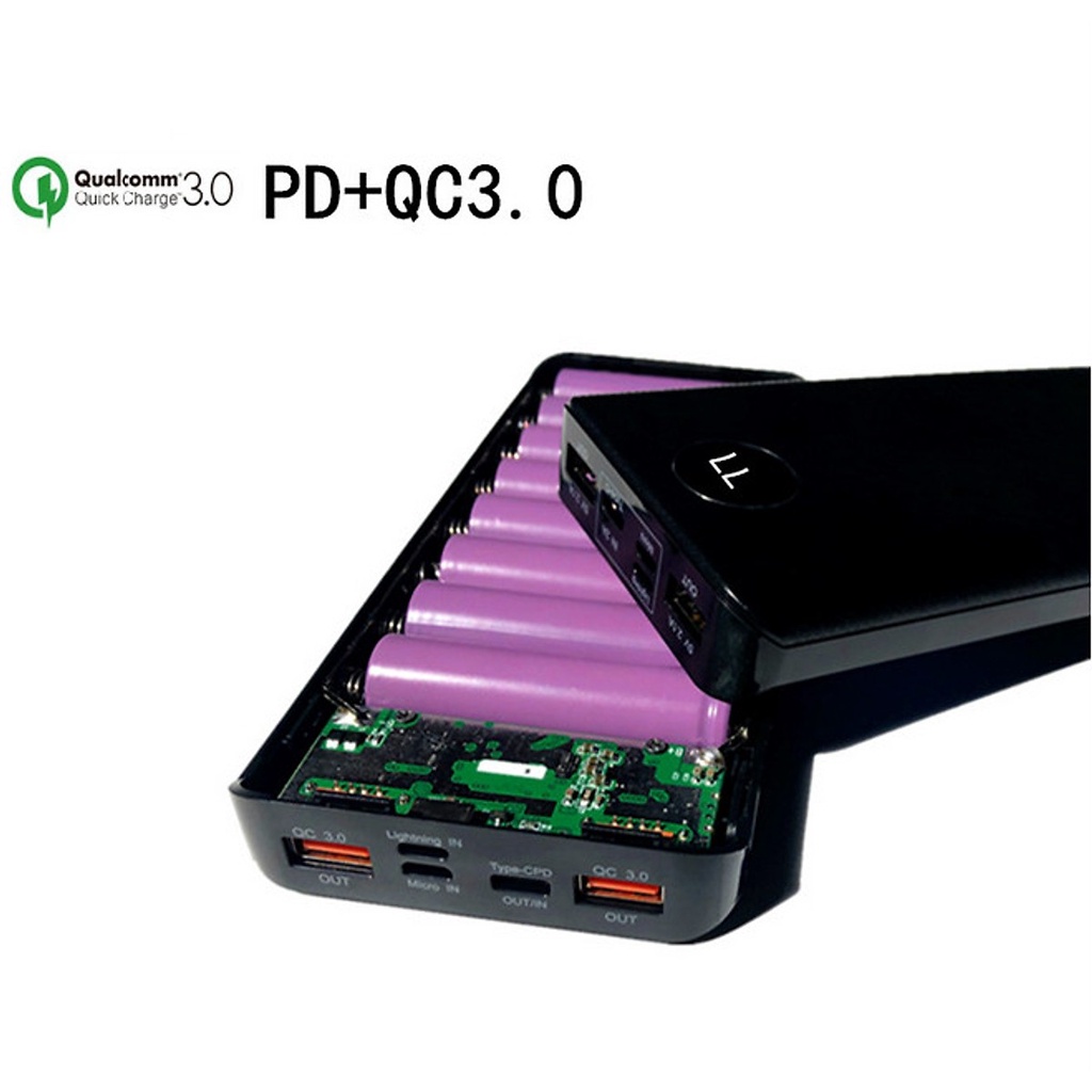 Box sạc dự phòng 8 Cell chuẩn sạc nhanh QC3.0+PD dùng pin 18650 có LCD hiển thị, chưa có PIN