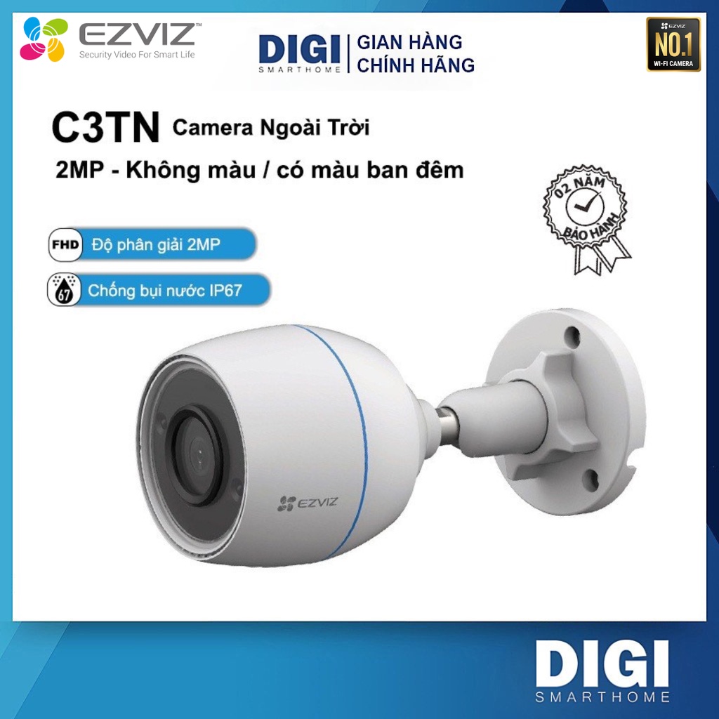 Camera IP Wifi EZVIZ C3TN 2MP, 1080P , Có Màu Ban Đêm, Hổ Trợ Thu Âm, Nhận Diện AI - DIGI