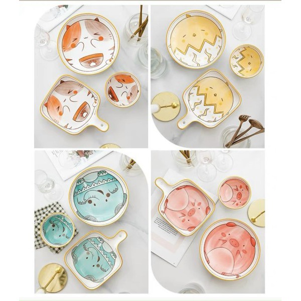 Set 3 Món bát đĩa chén sứ ngộ nghĩnh cute decor bằng sứ men đẹp