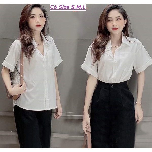 Áo sơ mi trắng nữ mềm mát, áo sơ mi nữ tay ngắn Thu Thảo Store hàng thiết kế chất đẹp, GU