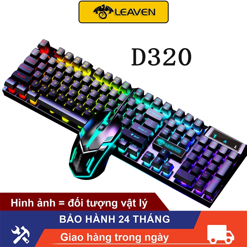 Bộ Bàn Phím Gaming có dây Kèm Chuột Máy Tính Con  Có LED 7 Màu Ấn Tượng LEAVEN D320 bàn phím