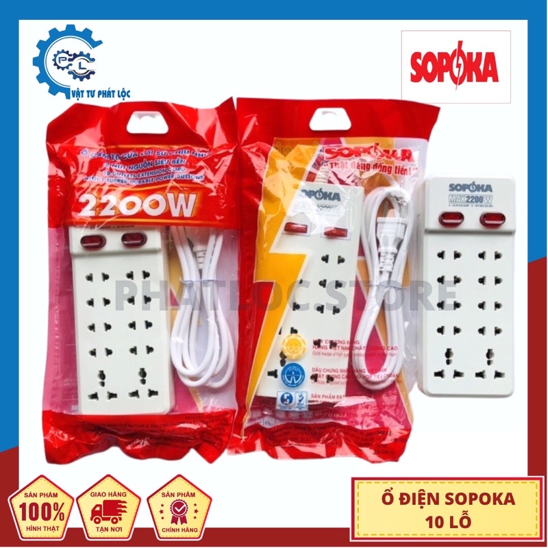 Ổ cắm điện 10 lỗ cắm SOPOKA 10Y-10X ổ điện chịu nhiệt, chống va đập tốt