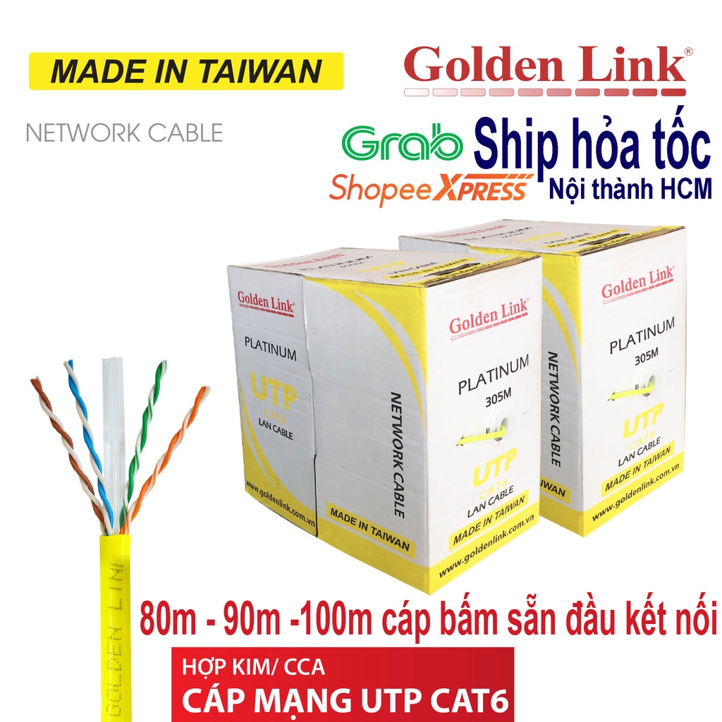 80m/90m/100m Dây mạng Golden Link CAT6 UTP bấm sẵn 2 đầu - Cáp mạng, cáp lan, dây lan, cáp internet