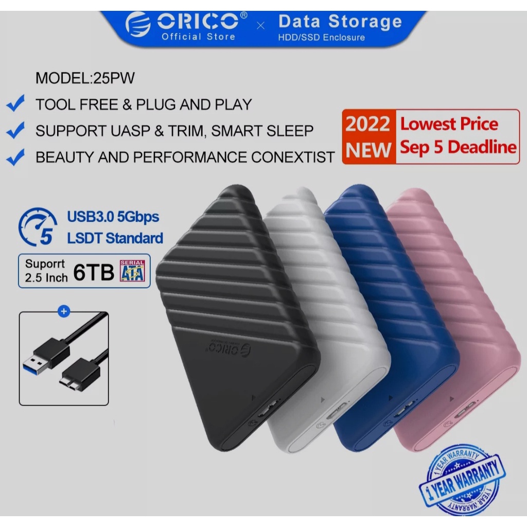 Hộp ổ cứng Hdd Box ORICO 25PW1-U3 2.5inch - Dùng cho HDD, SSD - SP Chính hãng bảo hành 12 tháng