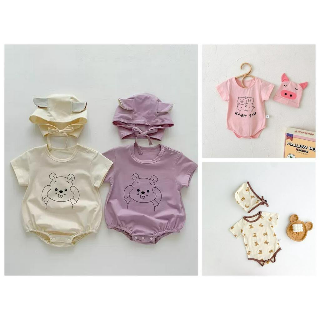 Bodychip cho bé trai bé gái, mẫu Bodysuit cho bé sơ sinh chất thun lanh kèm mũ từ 3-12kg