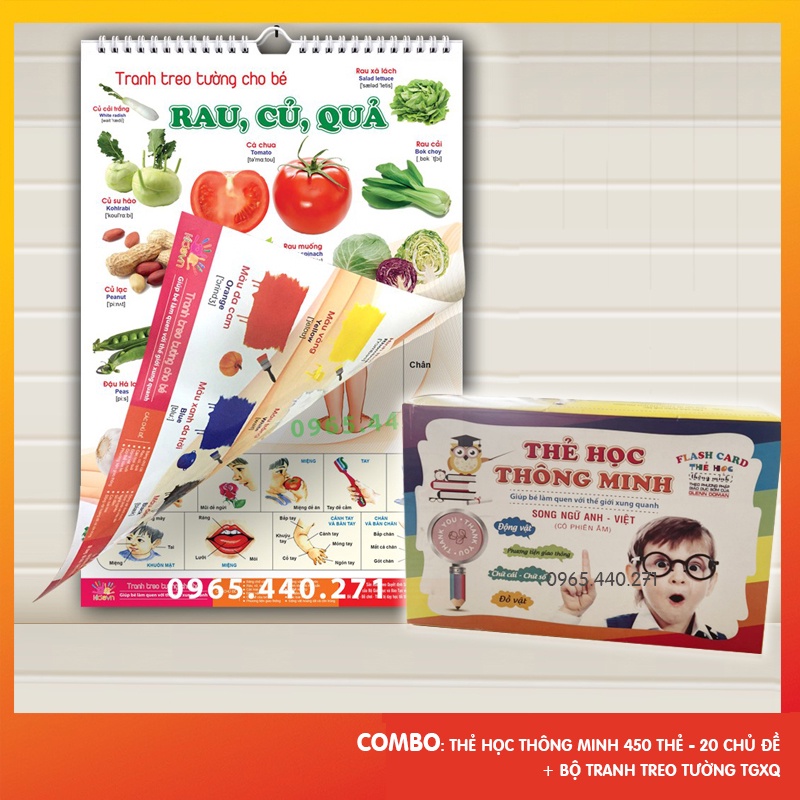 BỘ 450 thẻ học thông minh+ BỘ TRANH TREO TƯỜNG thế giới xung quanh song ngữ 20 chủ đề cho bé kèm quà tặng