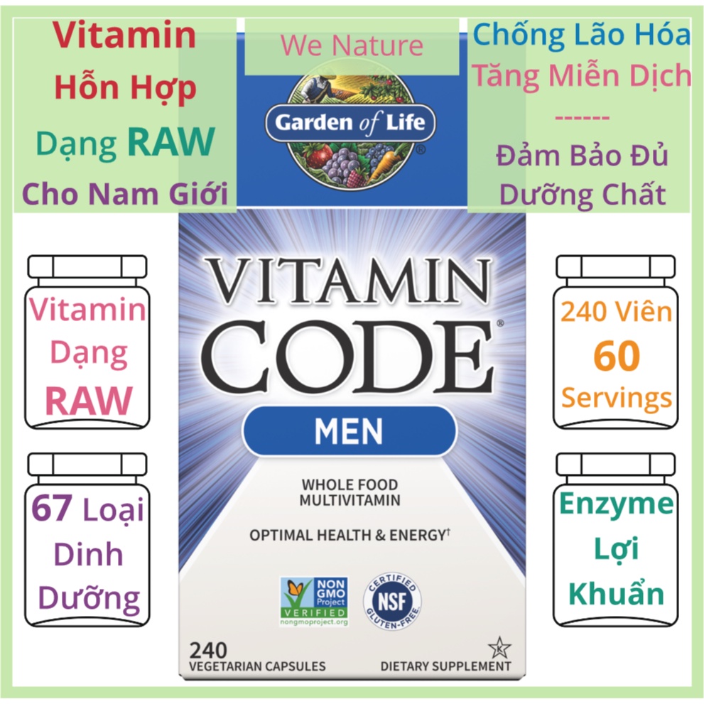 Vitamin Cho Nam Giới - 240 Viên Dạng Raw - Garden Of Life Vitamin Code Men Multi - Vitamin Hỗn Hợp - Multivitamin
