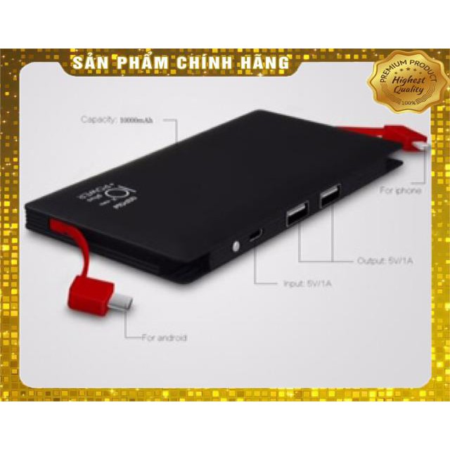 Pin dự phòng siêu mỏng NO.9 10000mAh/4 đầu ra  chức năng sạc nhanh cùng lúc 4 thiết bị