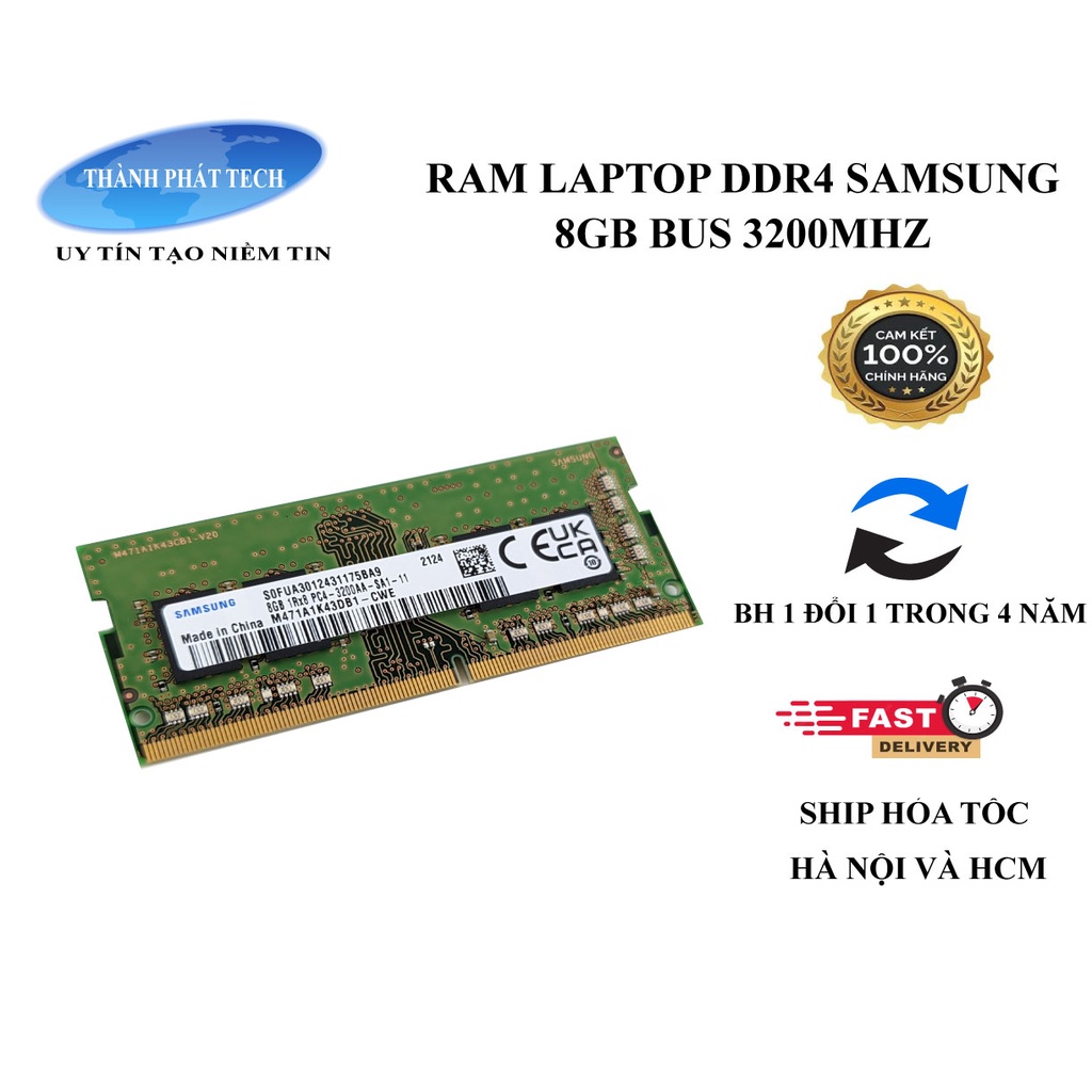 Ram Laptop Samsung DDR4 8Gb Bus 3200-Chính Hãng bảo hành 1 đổi 1 trong vòng 4 năm