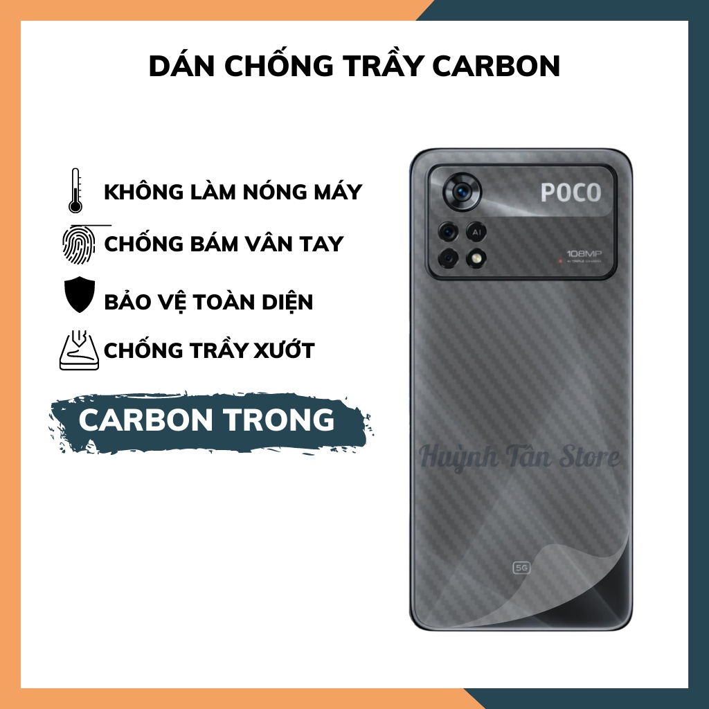 Miếng dán mặt sau điện thoại xiaomi poco x4 pro 5g decal carbon fiber giúp chống trầy , tản nhiệt tốt