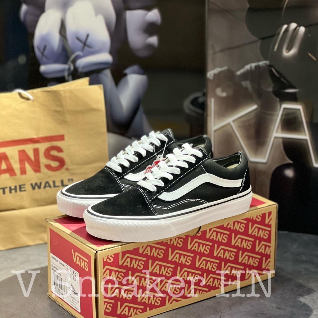 Giày Thể Thao Vans Old Skool Cổ Ngắn Đen Kẻ Trắng Nhung Nỉ Cao Cấp Đế Đúc Black/White - Sneaker Vans Nam Nữ