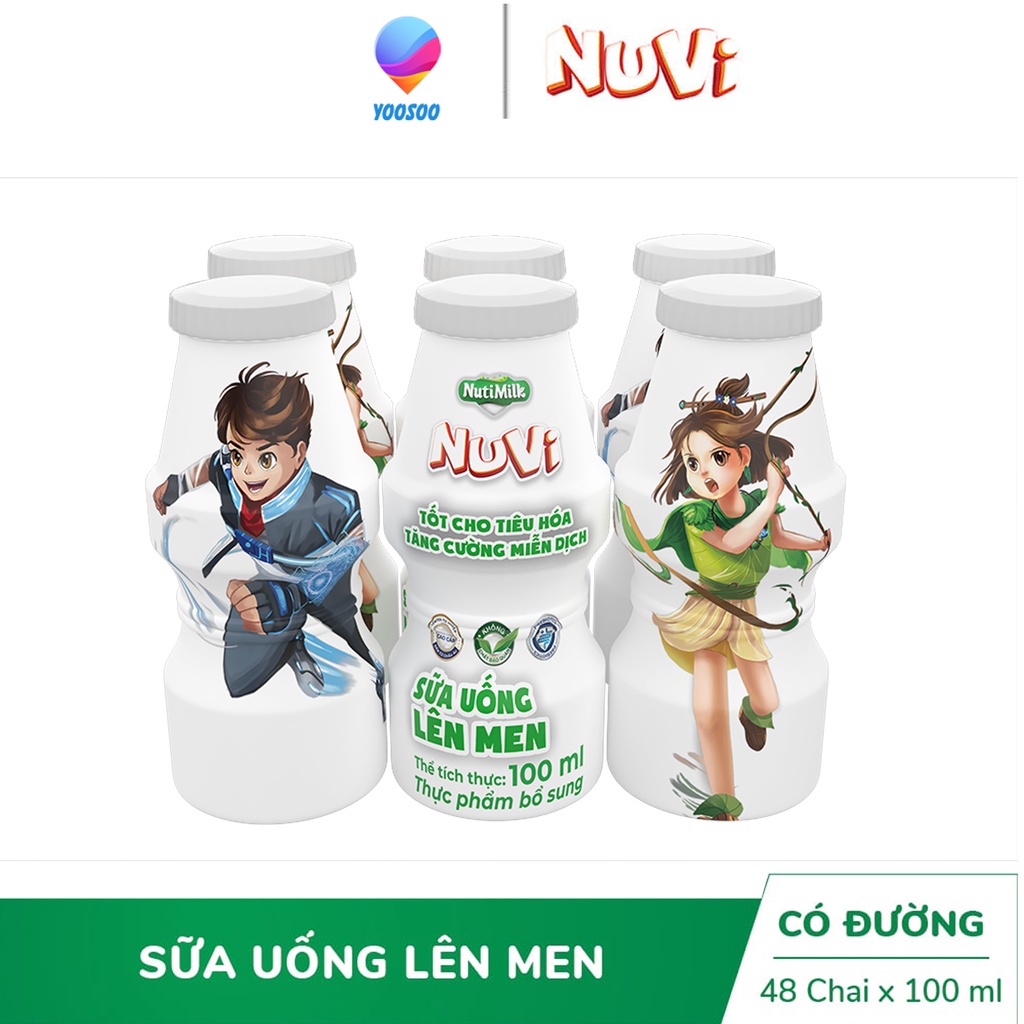 Combo 06 Chai NuVi Sữa Chua Uống Lên Men Tự Nhiên/ Hương Cam/ Hương Dâu Chai 100ml - Thương Hiệu NUTIFOOD - YOOSOO MALL