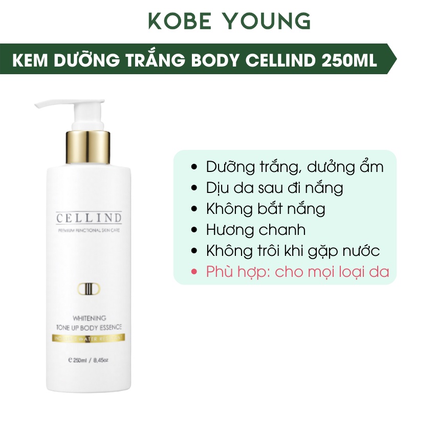 Kem Nâng Tone Dưỡng Trắng Body Cellind Không Trôi Không Trắng Ảo Không Lộ Vân Whitening Cream 250ml- KOBE YOUNG