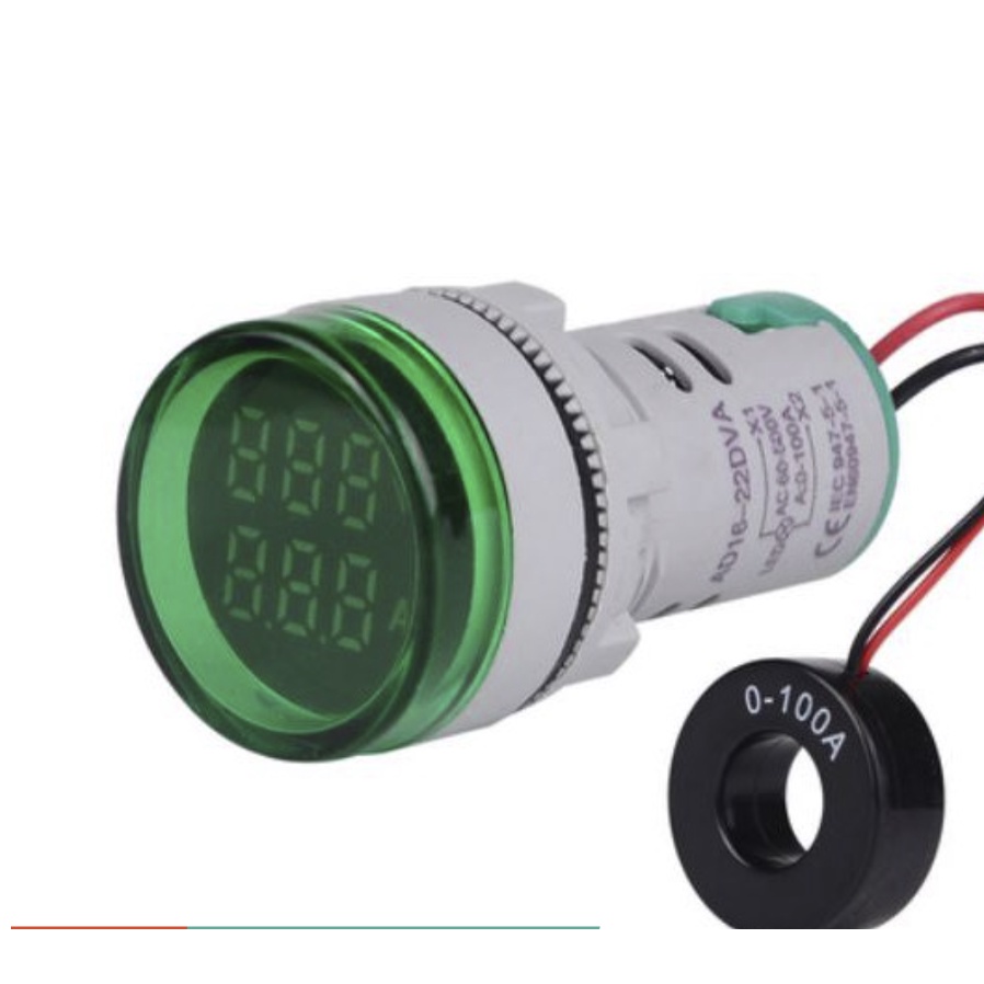 Đèn Báo Hiển Thị Kép Volt Ampe Hình Tròn Phi 22 AC 50-500V 0-100A