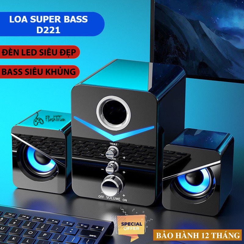 Loa vi tính để bàn MC D221 SUPER BASS cực đã, có LED, dòng loa máy tính cao cấp cho laptop, pc, điện thoại
