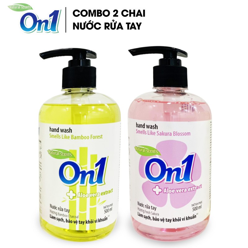 COMBO 2 chai nước rửa tay sạch khuẩn ON1 hương BamBoo Charcoal và Fresh Sakura  RT506 + RT507