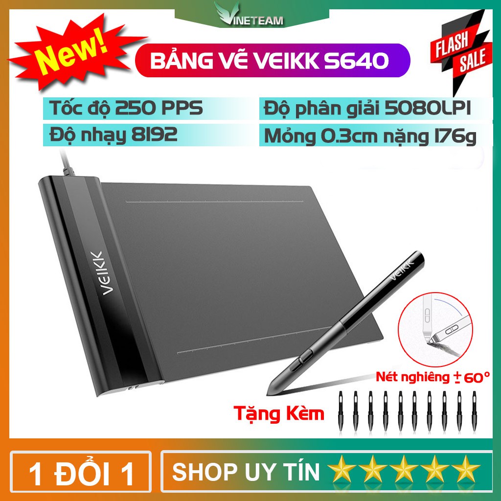Bảng vẽ điện tử VEIKK S640 6x4 inch kèm bút cảm ứng LPI 8192 5080 dùng cho pc, dạy học online, bảng học online.