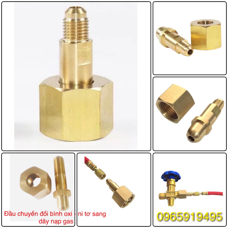 Bộ đầu chuyển đổi dây dẫn bình khí oxi - nito sang dây nạp gas đồng hồ áp suất, đồng hồ hàn gió đá