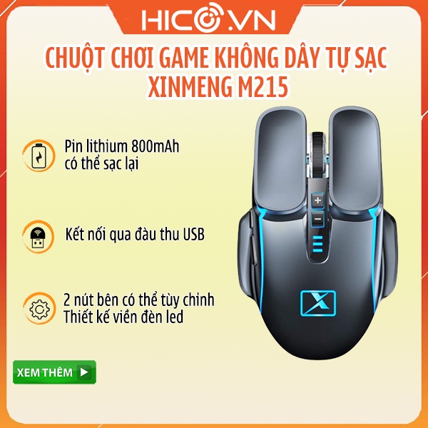 Chuột Game Thủ Cực Bền - Chuột  Không Dây Tự Sạc Xinmeng M215 Xịn Xò Viền đèn LED Hàng Chính Hãng