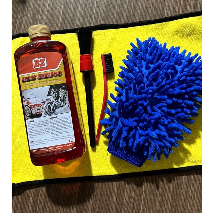 Nước Rửa Xe BZ, Xà Bông BZ Kèm Cọ Rửa Xe Và Bao Tay Rửa Xe, Khăn Lau Đa Năng