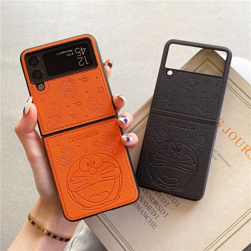 Ốp Điện Thoại Da PU Chống Sốc Hình Doraemon Dễ Thương Cho Samsung Galaxy Z Flip 4 3 2 1 Z Flip3 5G