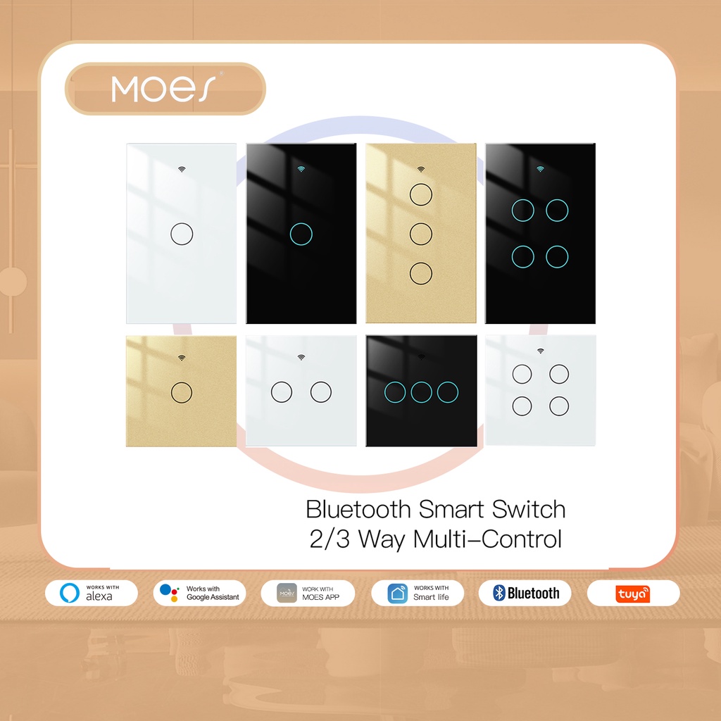 Công tắc đèn thông minh Bluetooth 2/3 chiều Hiệp hội đa điều khiển Bluetooth Sig Mesh Tuya Smart Life APP Alexa Google 1/2/3/4 Gang