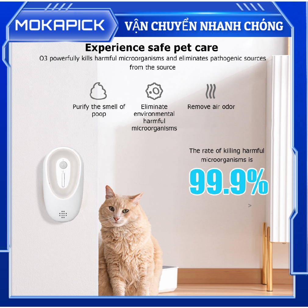 Cảm ứng thông minh Máy lọc loại bỏ mùi cho thú cưng khử Hộp chứa chất không khí nhà vệ sinh với đèn ngủ Mokapick