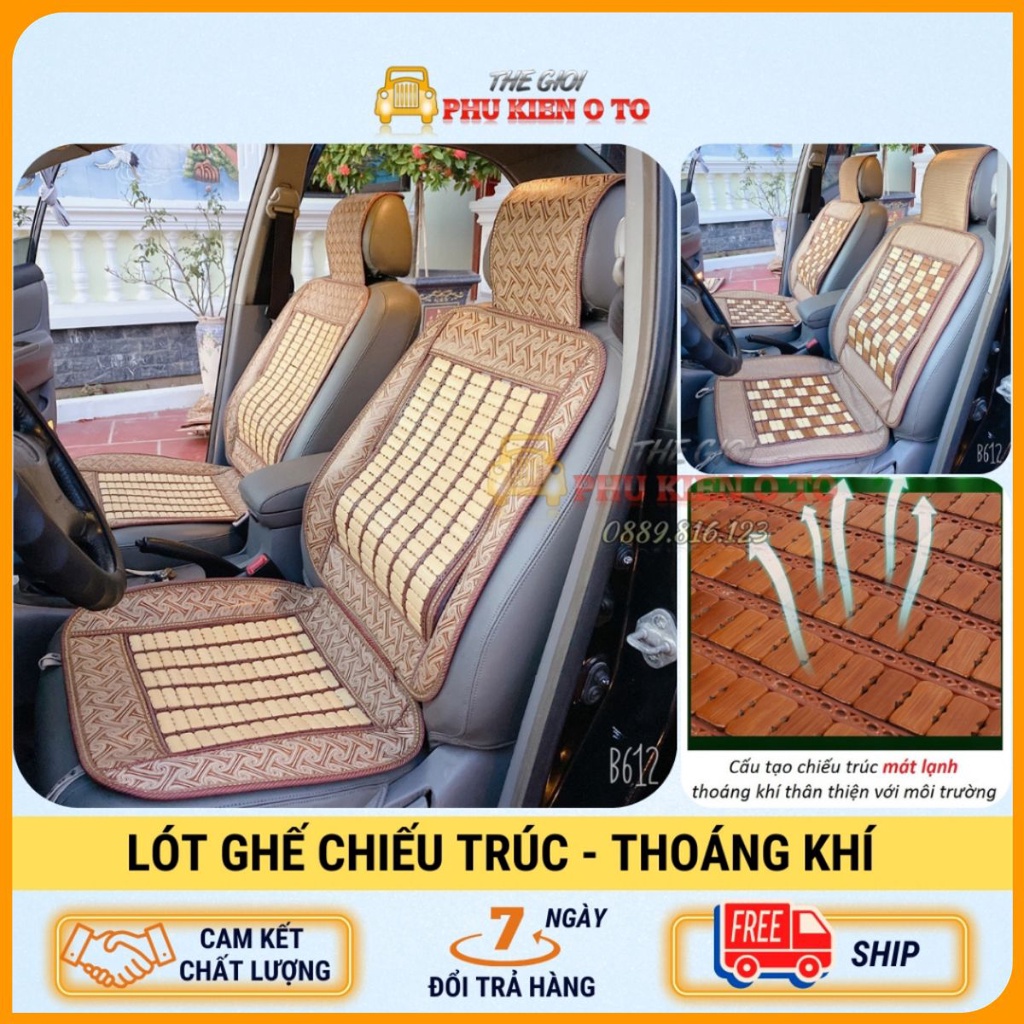 Lót Ghế Chiếu Trúc, Chiếu Tre, Có Đệm Lưng Chống Đau Mỏi Lưng Khi Đi Xe , Lót Ghế Xe Hơi Ô Tô Thoáng Khí Chống Nóng