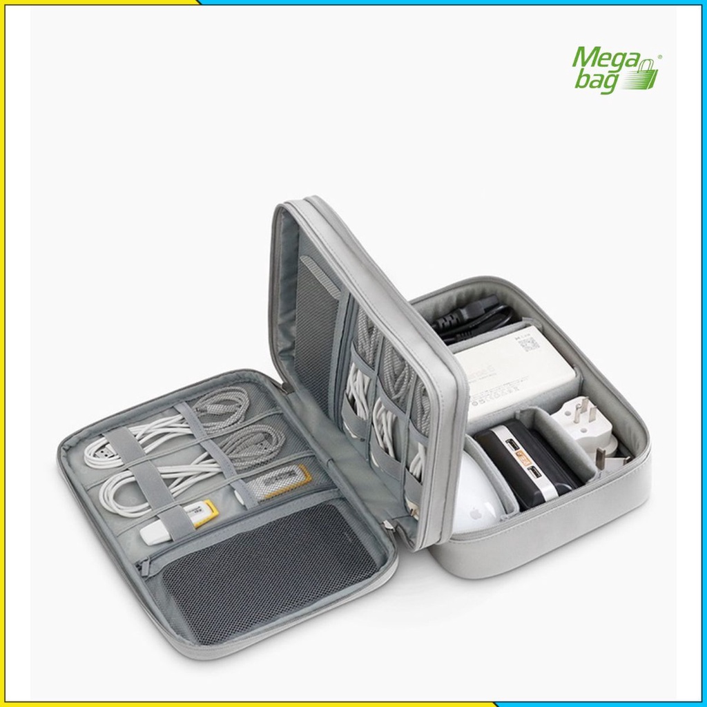Túi Baona da PU trơn đựng phụ kiện công nghệ, bộ sạc máy tính bảng, dây cáp sạc, pin dự phòng Baona