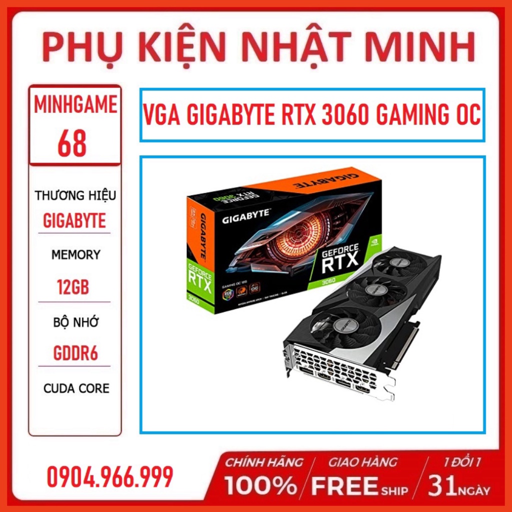 Card màn hình VGA GIGABYTE 3060 Gaming OC - MSI 3060 GAMING X 12gb full new chính hãng bảo hành 36 tháng