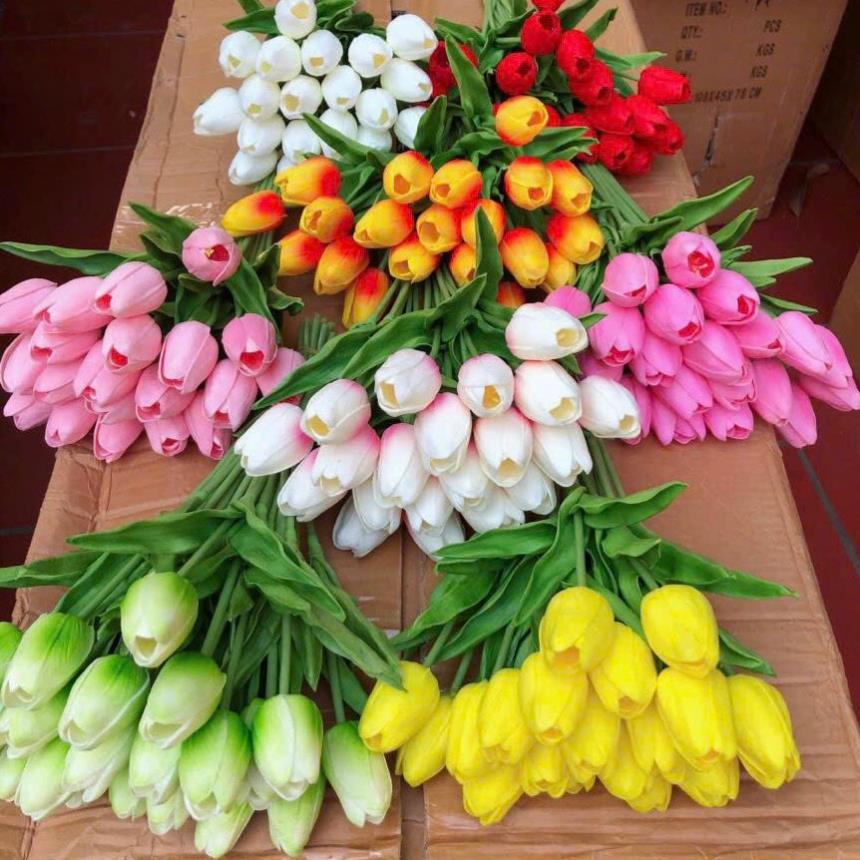 Hoa giả hoa tuylip giả chất liệu cao su nhiều màu sắc cao 33cm phụ kiện decor đẹp