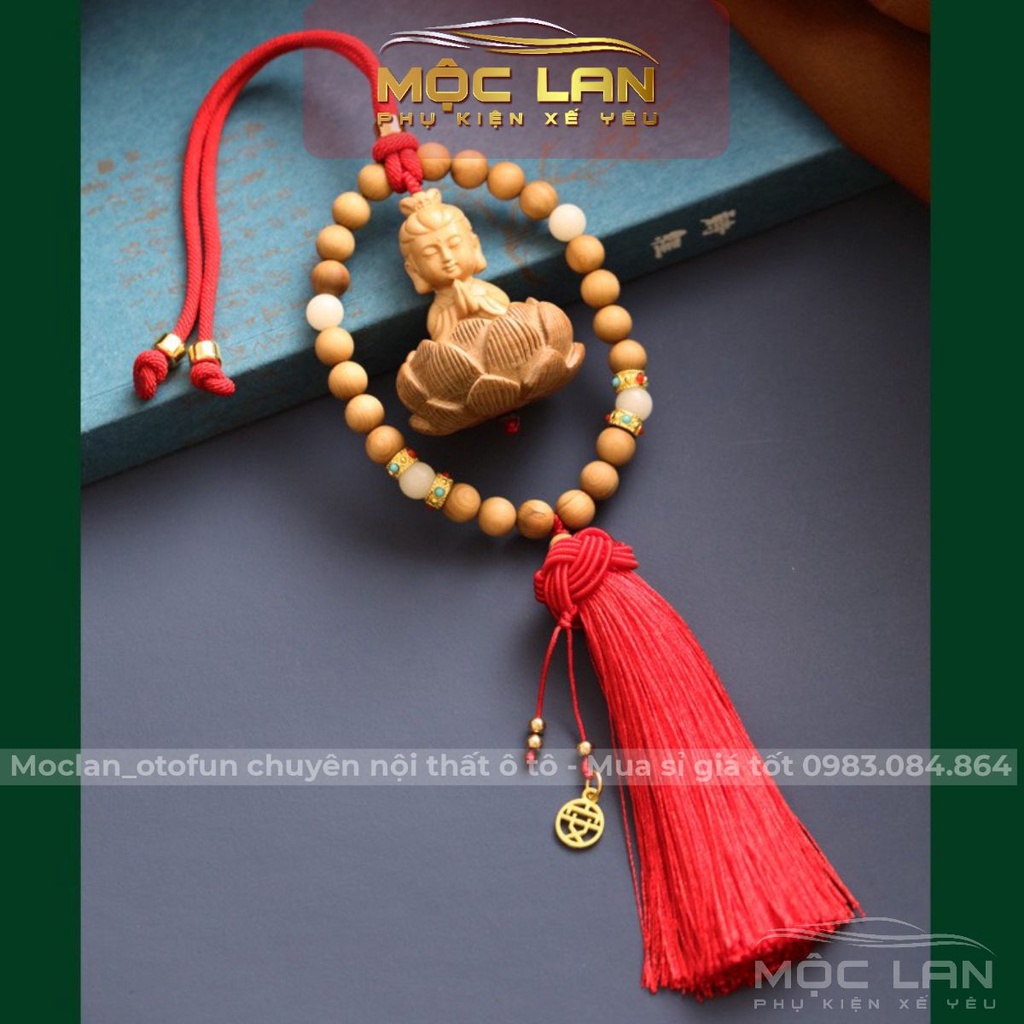 Khánh Phật Bình An Treo Xe - Dây Khánh Gỗ Hoàng Dương Quan Âm Hoa Sen Vòng Gỗ Hoàng Liên Thu Hút Tài Lộc Và May Mắn