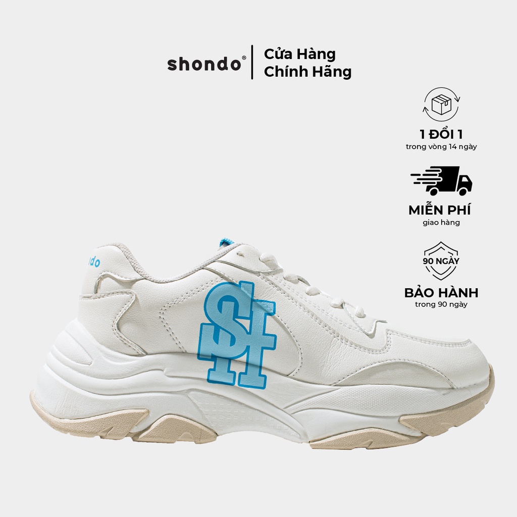 Giày Thể Thao Độn Đế Nam Nữ Shondo Chunky S1 Trắng Kem Be Bền Nhẹ Phong Cách Hàn Quốc CHN0303