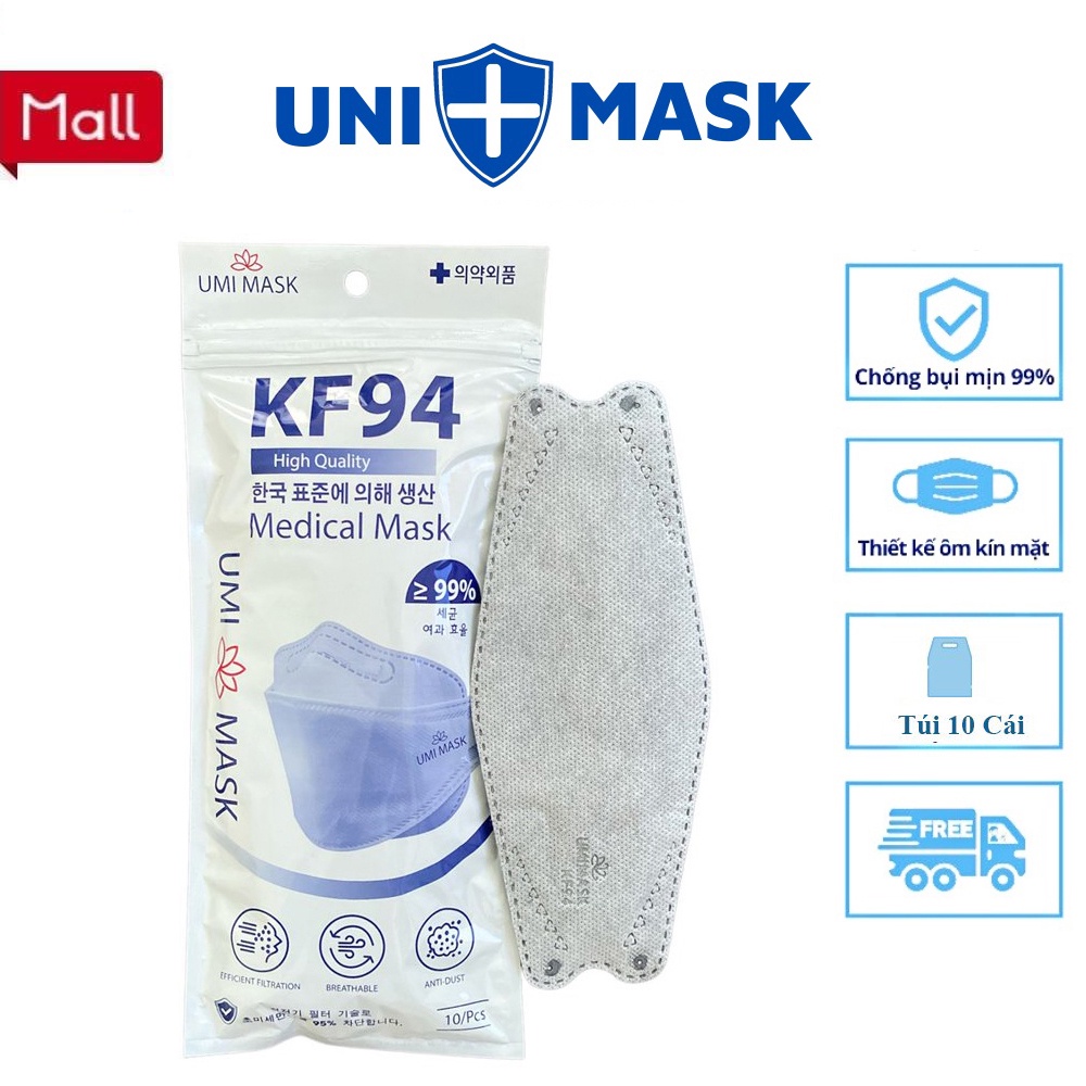 Set 20 Chiếc Khẩu trang 4 Lớp KF94 UMI MASK  Chống Bụi Mịn Và Kháng Khuẩn Hàng Cao Cấp Hàn Quốc.