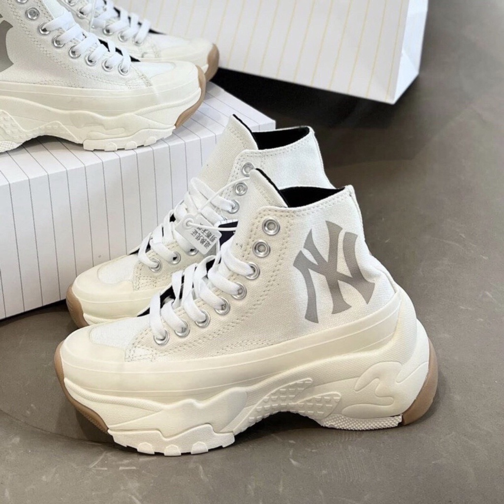 Giày thể thao MLB Chunky High NY trắng hot 2022,Giày sneaker Chunky trắng cao cổ độn đế hàng chuẩn