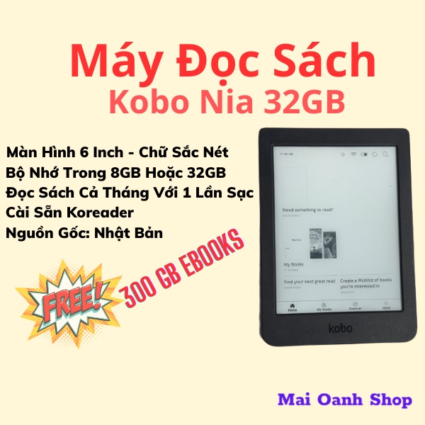Máy Đọc Sách Điện Tử Kobo Nia Màn hình E Ink Pearl Không Chói Và Không Phản Chiếu Ánh Sáng