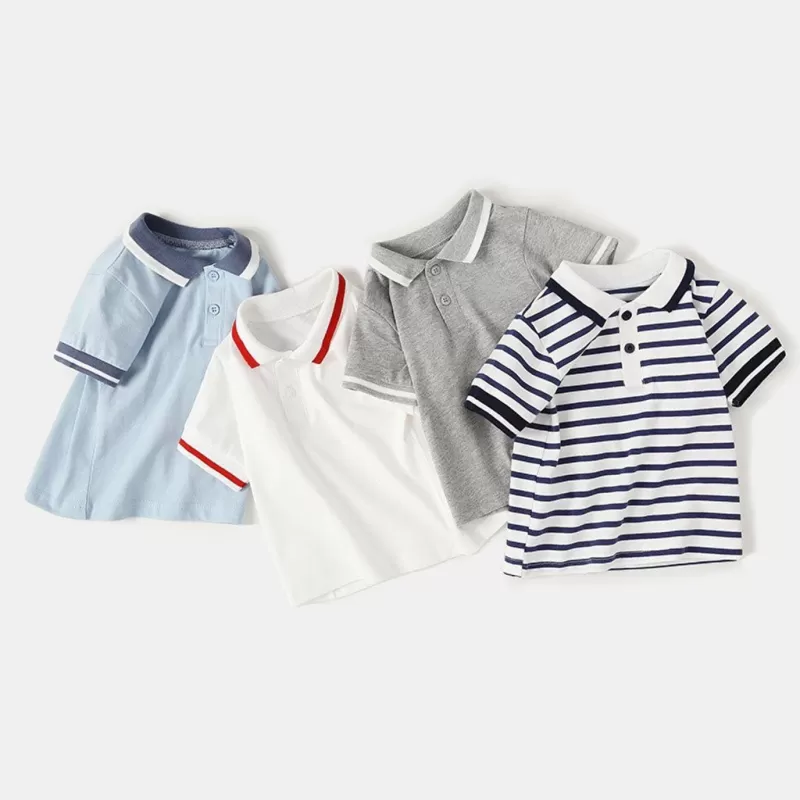 Áo Polo Cổ Kẻ cho bé Chất cotton cao cấp, áo phông cộc tay bé trai có cổ họa tiết trơn - BAOBAO KIDS