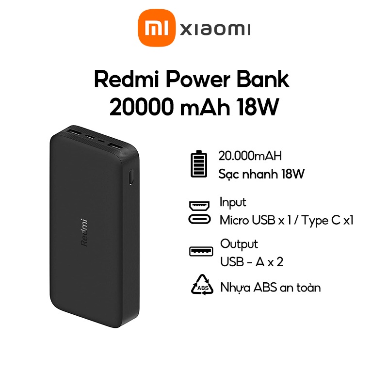 Pin Sạc Dự Phòng Xiaomi Redmi 20000mAh - Hàng Chính Hãng Digiworld - Bảo Hành 6 Tháng 1 Đổi 1