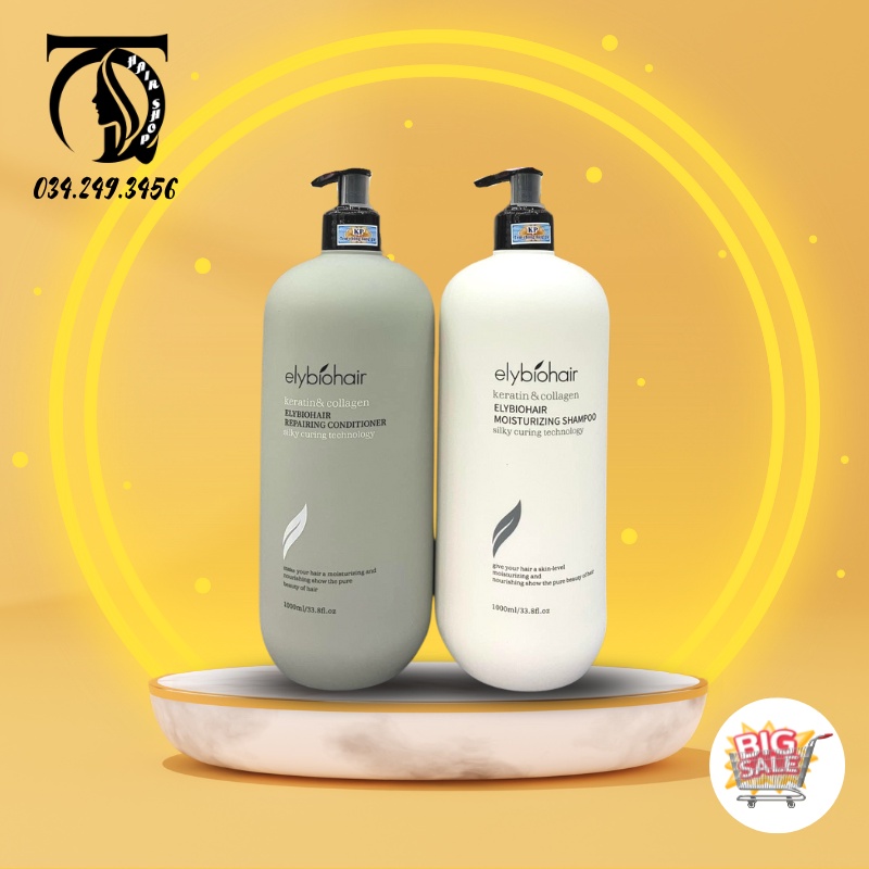 Cặp Dầu Gội Xả Elybiohair Collagen 1000mlx2 | Giảm Rụng Tóc, Phục Hồi Tóc Khô Xơ, Hư Tổn Chính Hãng QT Hair Shop