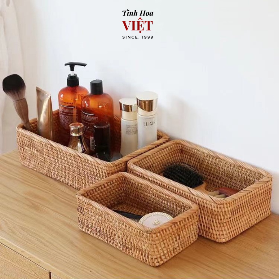 Khay mây đựng đồ phụ kiện decor sang trọng tinh tế thân thiện với môi trường